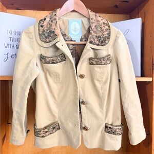 Tracy Reese Bergdof Goodman Vintage Y2k Suede Beaded Blazer In beige Size 4